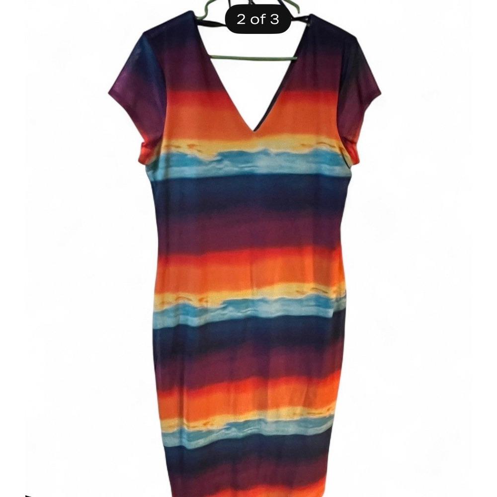 Bold Elements‎ Ladies Long Gorgeous Vibrant Sunset Print Dress SZ Lg